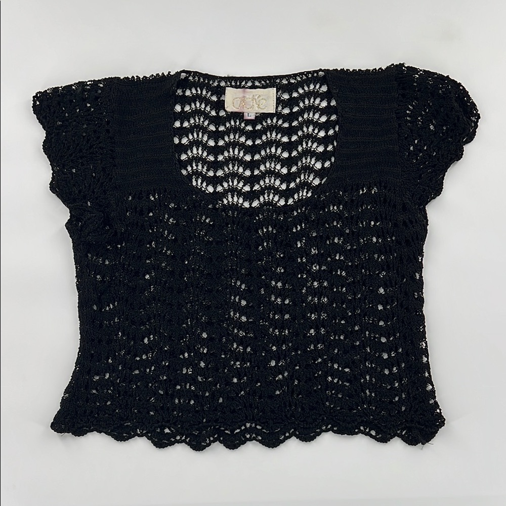 Crochet top Vintage gold label Cache boho Chic Black crop‎ large